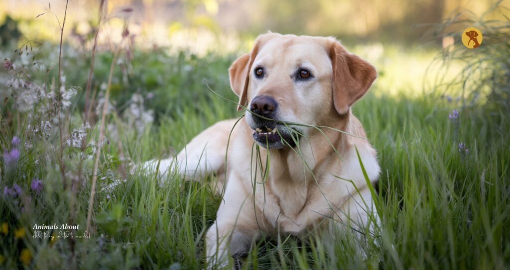 Dog eating grass in backyard – common behavior before vomiting