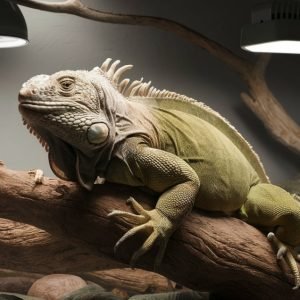 A cold, stressed iguana turning dark—watch for signs like lethargy or poor appetite.